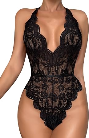 Dlsave Sexy Lingerie for Women، Deep V-Neck Lace Bodysuit Bridal Lingerie Backless One piece Teddy Body Suits Tops Wedding