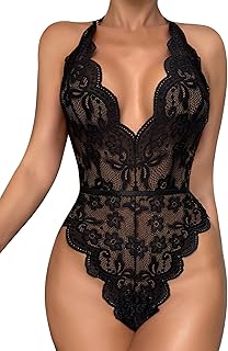 Sexy Lingerie for Women,Deep V-Neck Lace Bodysuit Bridal Lingerie Backle...