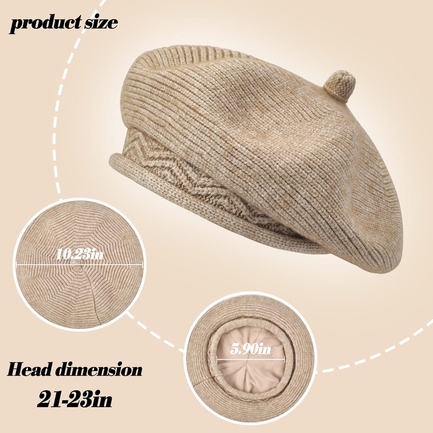 FENELY Beret Hat for Women, French Style Beanie Winter Fashion Warm Wool Lining Knit Cap - Image 3