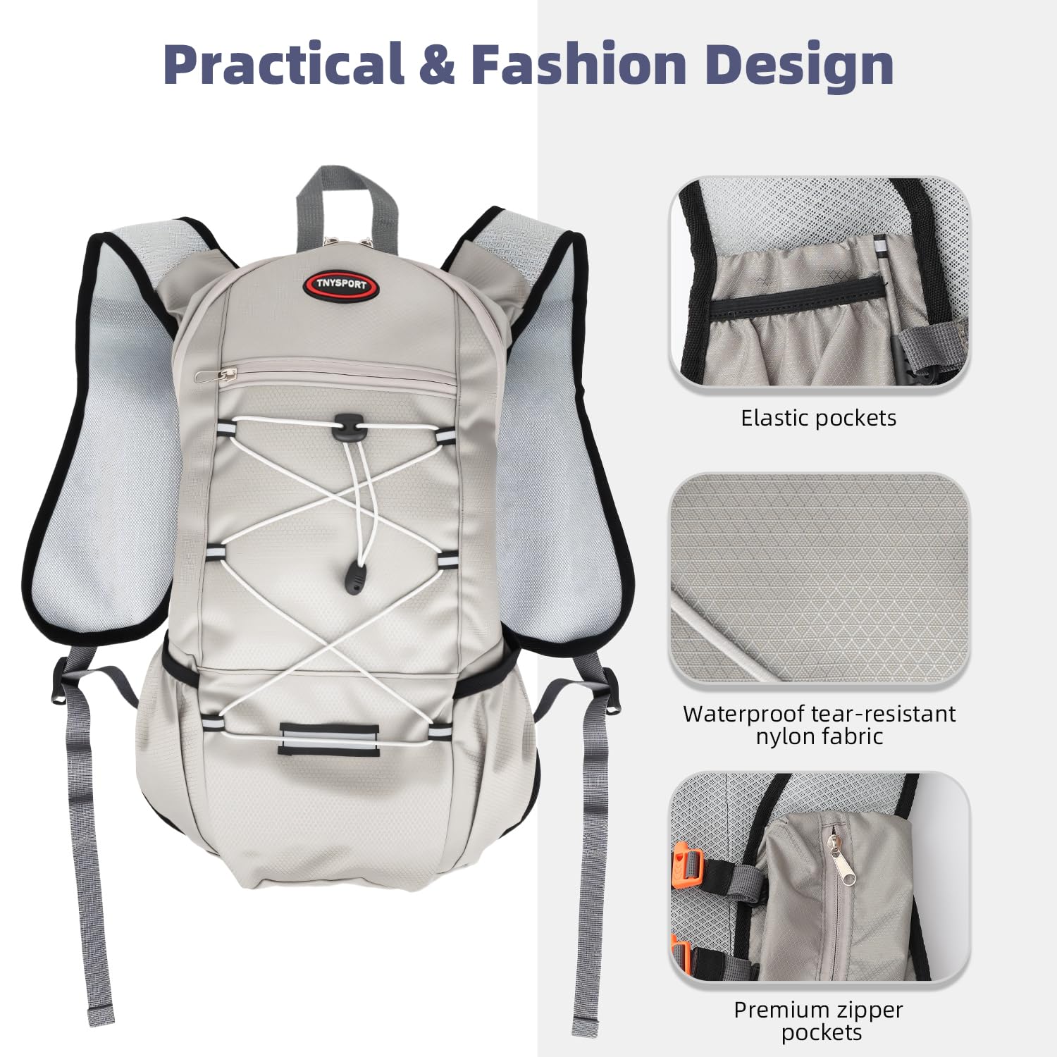 Mochila de hidratación con bolsa de agua de 2 L, paquete de 2, negro y gris