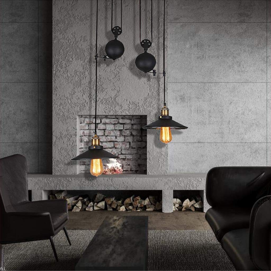 Pendentif E27 Vintage Lampe Suspendue Rétro Lustre en métal Industriel Suspendu vers Le Bas Abat lumières Lampe Barre de Bronze Plafonnier Plafond Chambre Salle à Manger de Plafond Chambre