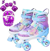 Patins Infantil 4 Rodas, Patins Quad, Patins Infantil Menina, Ajustável em 4 Tamanhos, com Bolsa e Kit Proteção