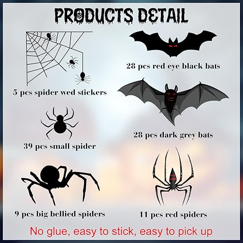 Miniatura 4 de 240 calcomanías de Halloween para ventana, de murciélago, no adhesivas, vinilo para ventana, calcomanías ligeras de Halloween para decoración del