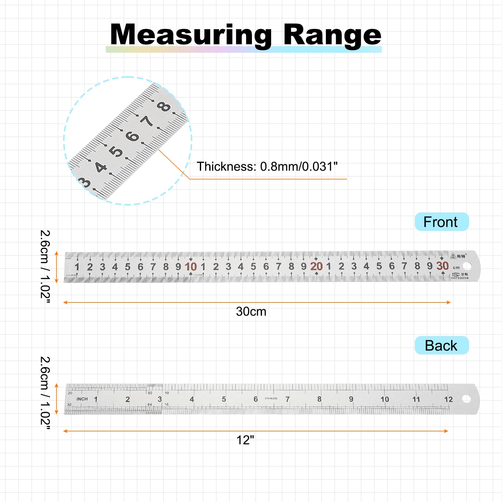 PATIKIL 30cm/12" Metal Straight Ruler - Image 2