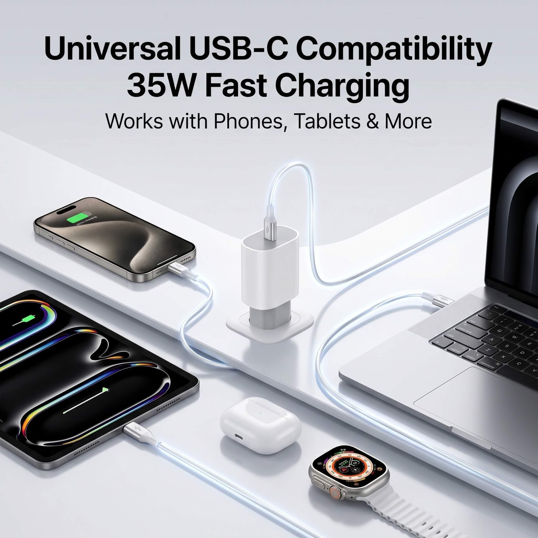 Caricabatterie USB-C 35W Ricarica Rapida, Bianco, Confezione da 10, Compatto, Adattatore di Alimentazione Tipo C, Compatibile con iPhone 17/16/15/14/13/12/11/SE/X/XS/XR e Samsung Galaxy
