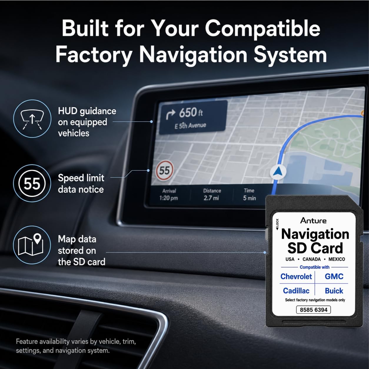 Anture 2026 GM Navigation SD Card Part 85856394, Compatible with Select Chevrolet GMC Cadillac Buick, USA CAN MEX Map Data, Support HUD Speed Limit