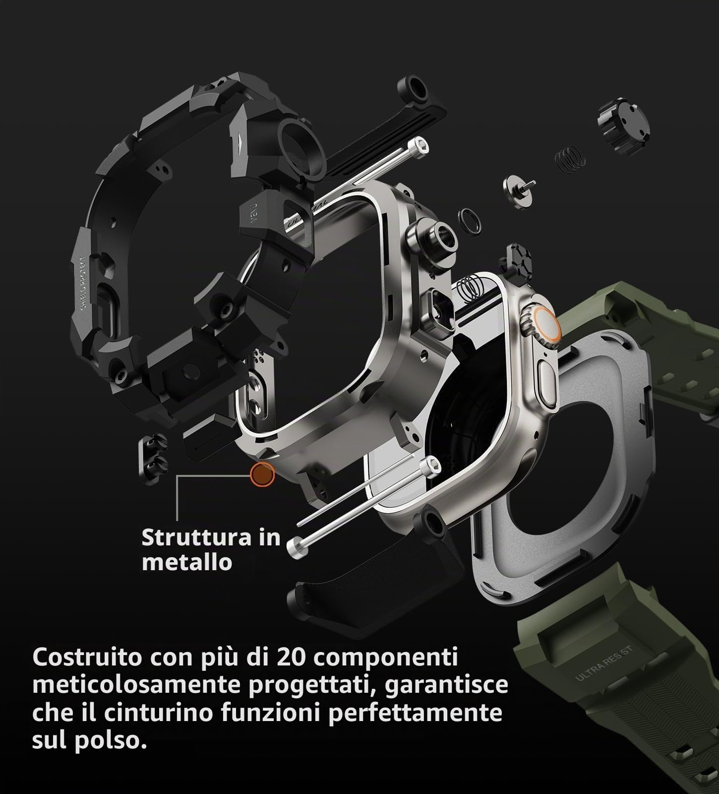 ULTIMAL Sports Bands Compatible with Apple Watch Strap 44mm/45mm, Military Protective Bumper Case, Rugged TPU iWatch Strap, Adjustable Band for Apple Watch Series 9 8 7 6 5 4 SE
