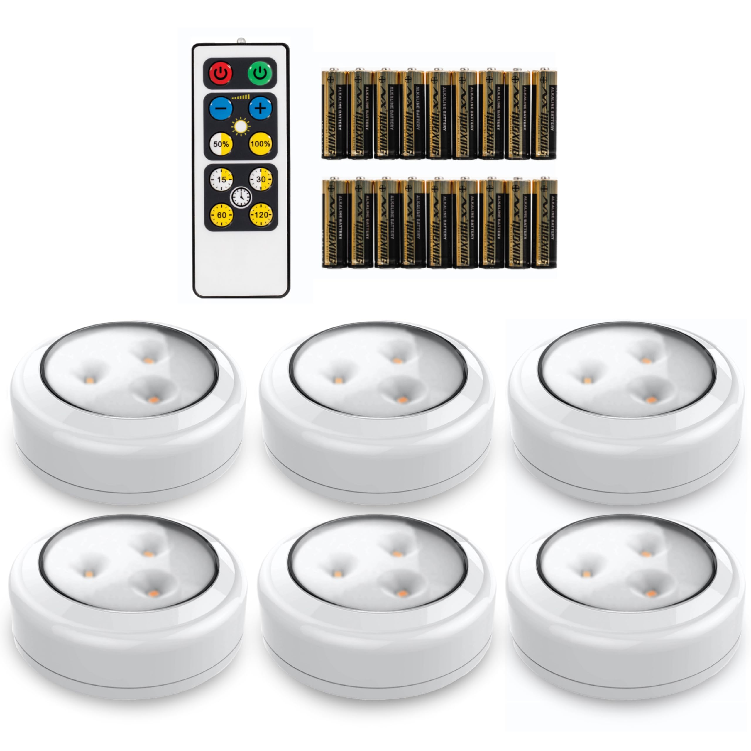 Brilliant Evolution Wireless Battery Powered Stick On LED Puck Closet Light 6 Pack with Remote Control (White, Lustre)