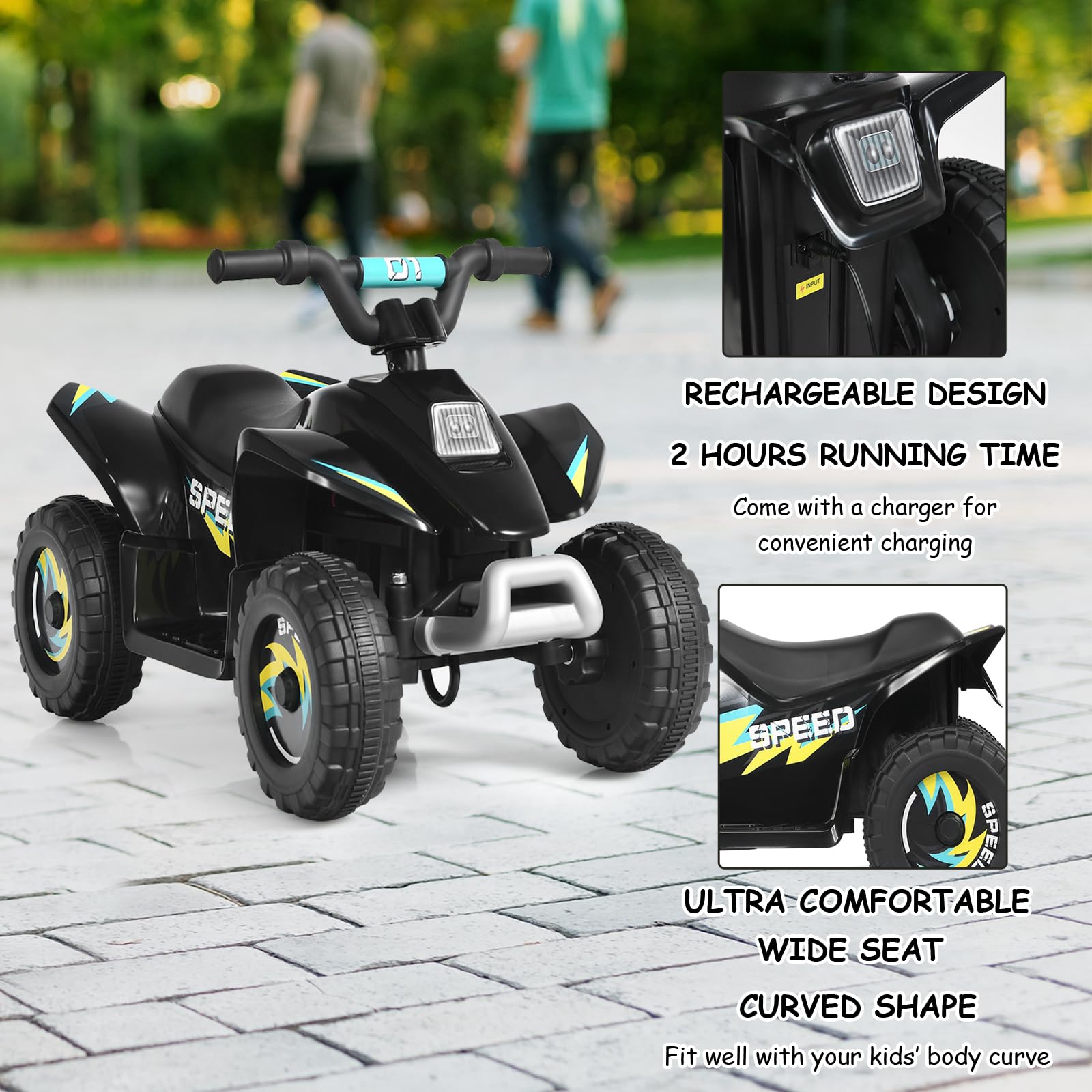 SOARS 6V Elektro Quad für Kinder, 2,8-4,6 km/h, Quad mit Vorwärts-, Rückwärtsfunktion, Elektrofahrzeug, Kinderfahrzeug für Kinder ab 3 Jahren, 73 x 40 x 44,5 cm (Schwarz)