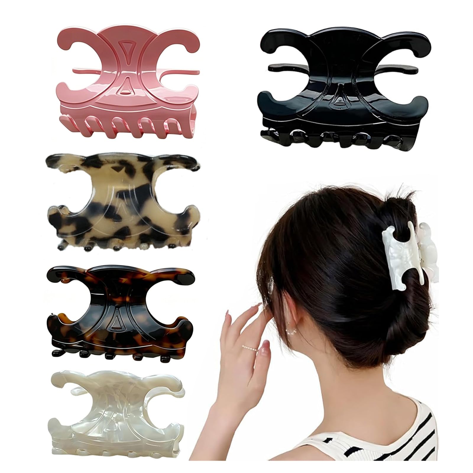 Photo 1 of 5 PCS Premium Durable Acetate Butterfly Hair Clips, Medium Size Hair Claw Clips with Secure Hold, Stable Hold Clips for Women, Perfect for Updos (2.76 x 1.66 Inch)