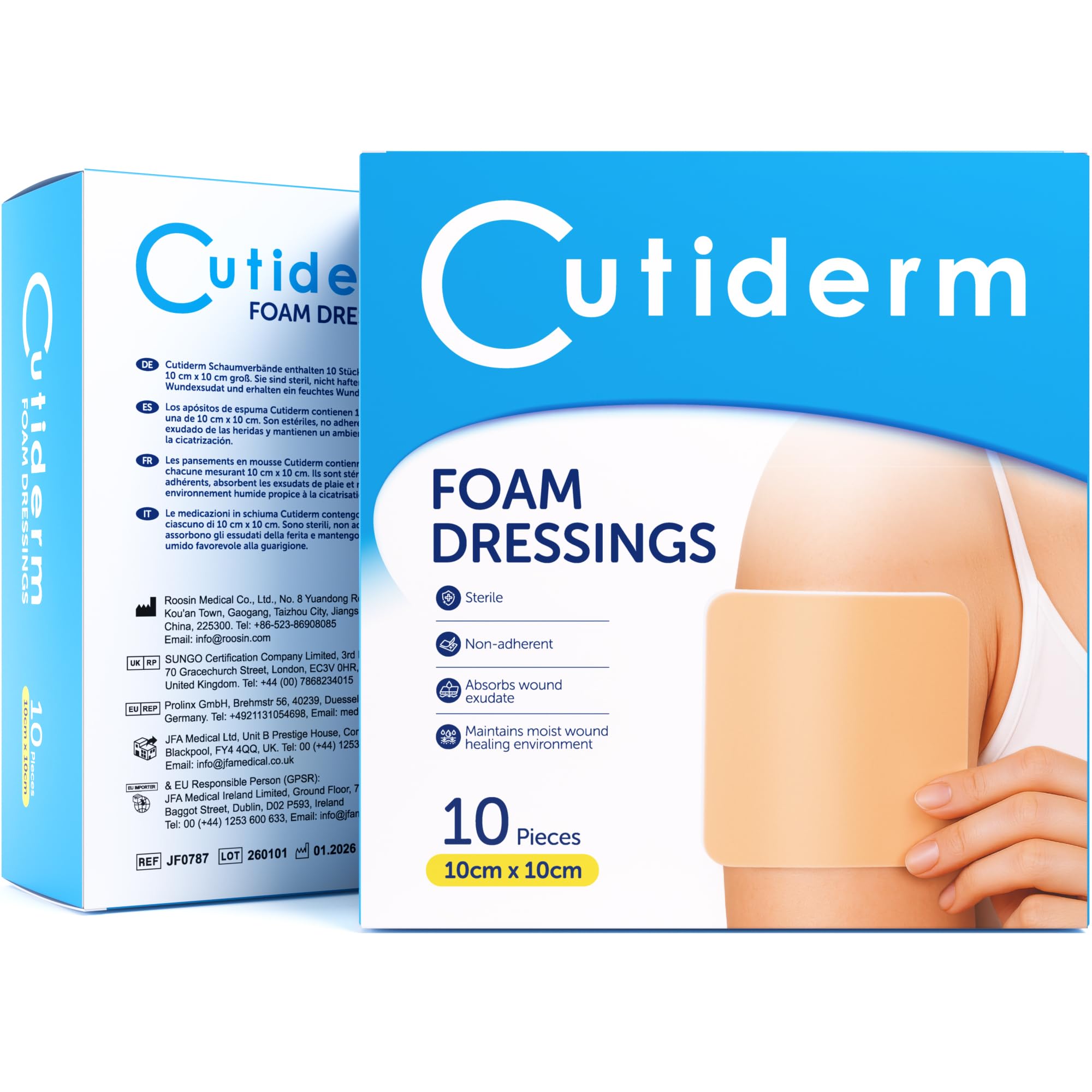 Cutiderm Foam Non-Adhesive Sterile Wound Dressing 10cm x 10cm - Pack of 10 Dressings