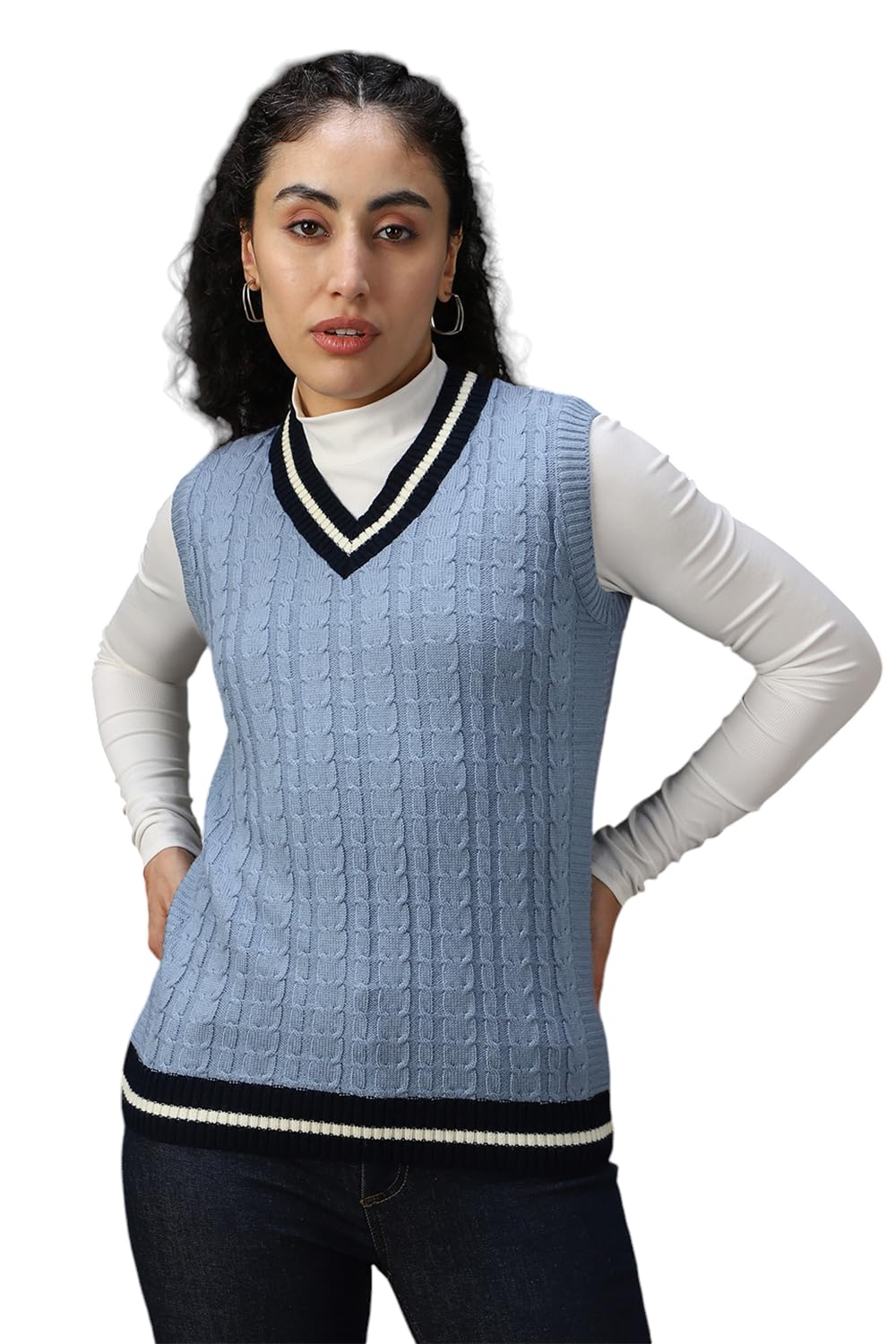 high star clothing High Star Women Knitted Acrylic Regular fit V Neck Sleeveless Sweaters-picture-32
