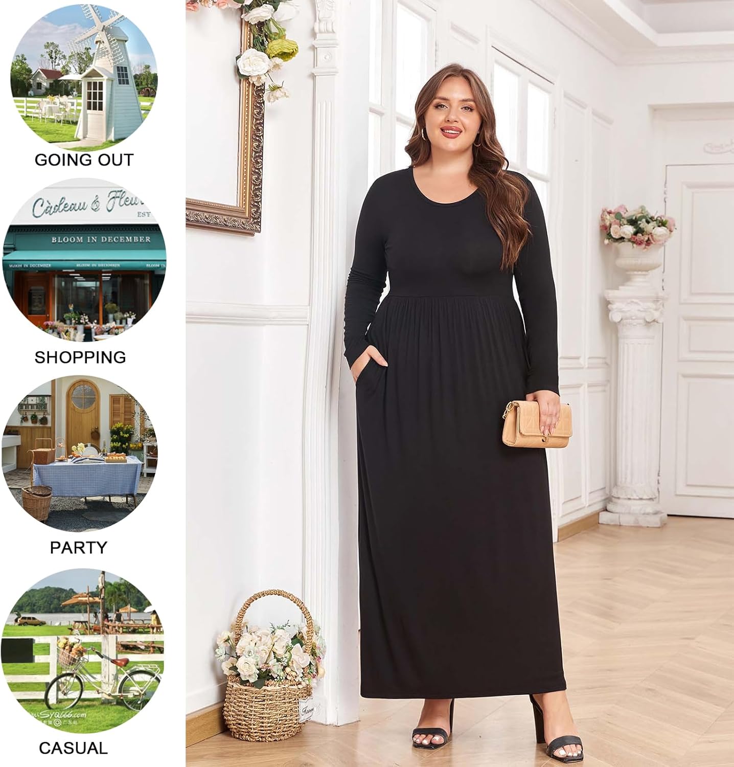 POPYOUNG Plus Size Maxi Dress for Womens Casual Dresses Winter Long Sleeves Long Dress with Pockets - Image 5