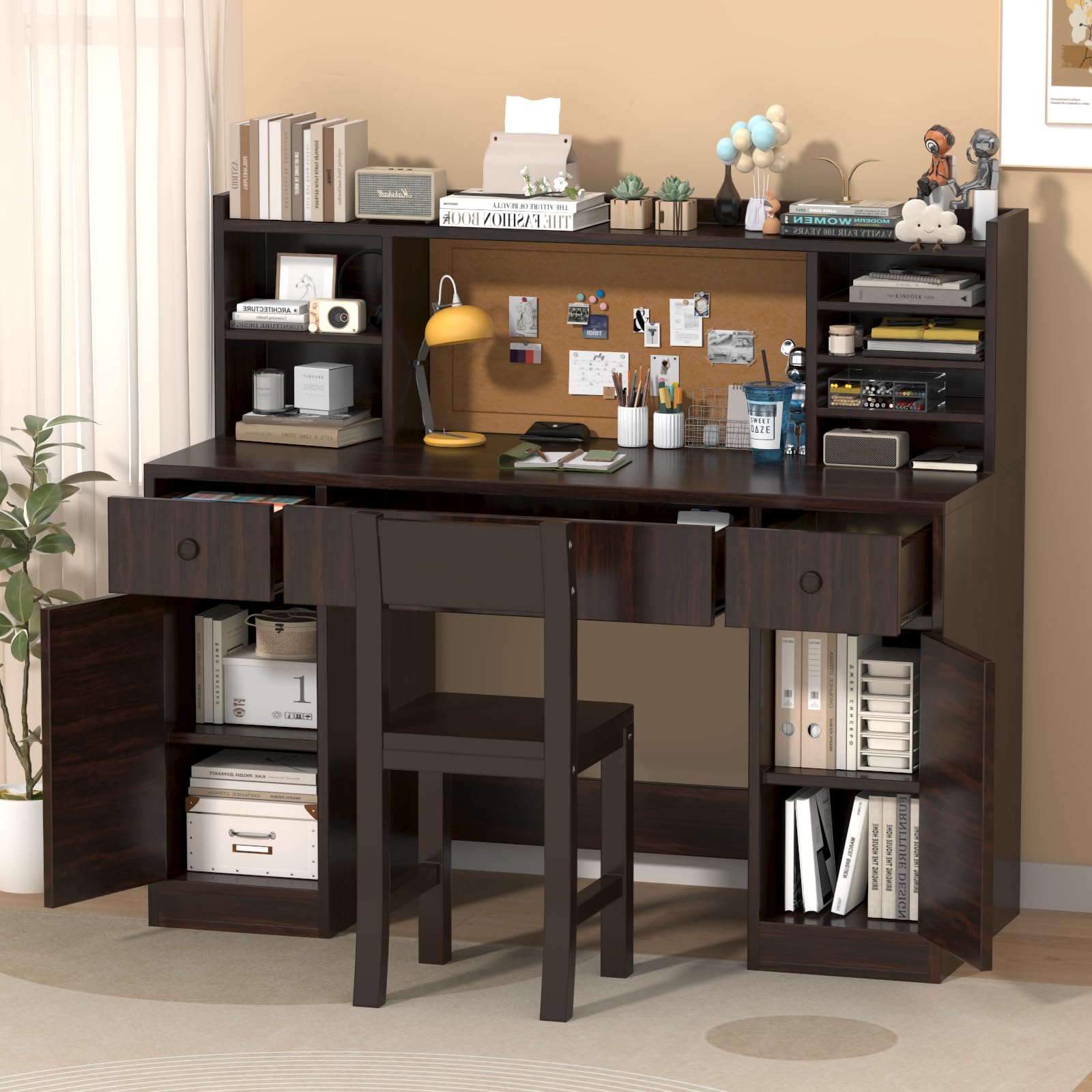 RUPOLX Espresso Wooden Kids Desk and Chair Set,48