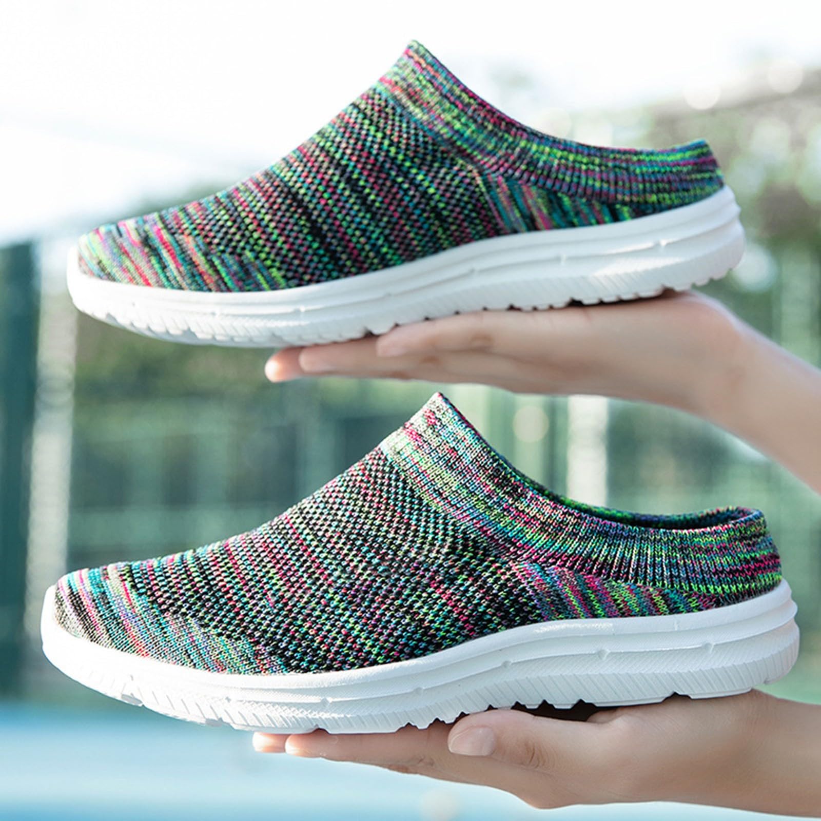 Męskie buty sportowe w stylu boho, wielokolorowe, wsuwane, oddychające, dzianinowe, bez pleców, lekkie chodaki do chodzenia po ogrodzie i na wakacje