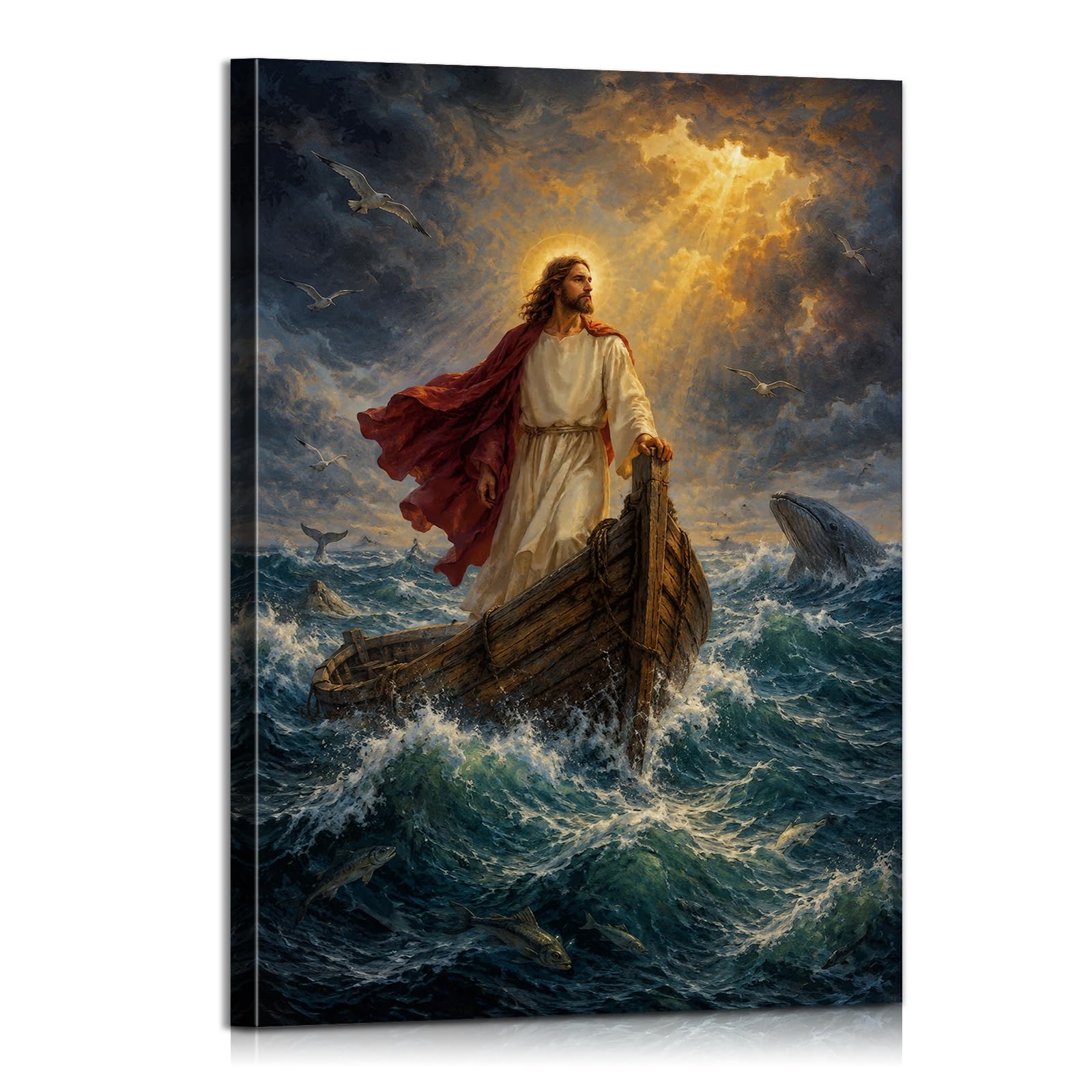 Jesus Christ Stormy Sea Boat Wall Art Religious Art Christian Wall Decor