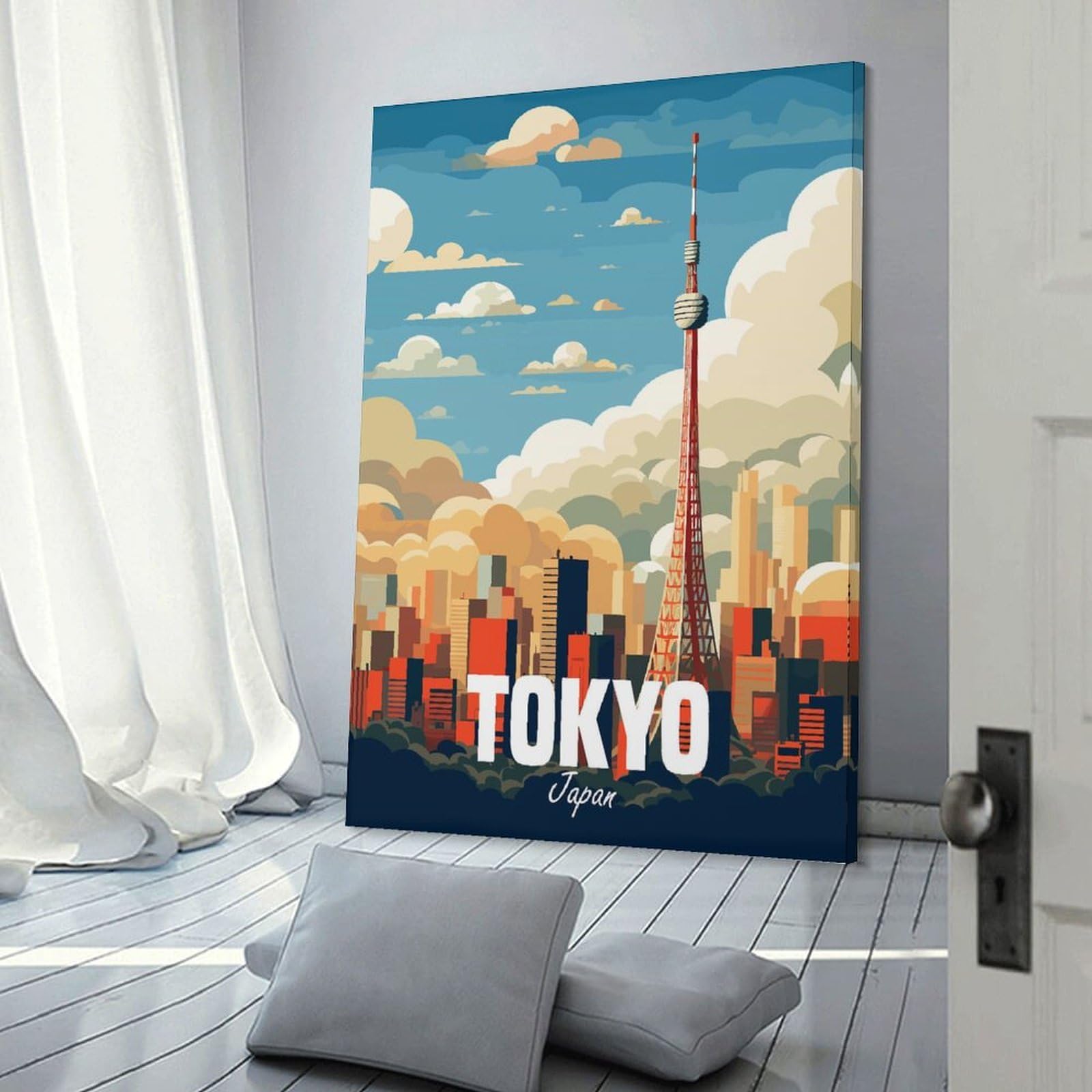 Junmoney Tokyo Japan Canvas Wall Decor, 12x18inch(30x45cm), for New Homes, Bedrooms Or Workspaces, Gift Idea for Housewarming And Birthdays