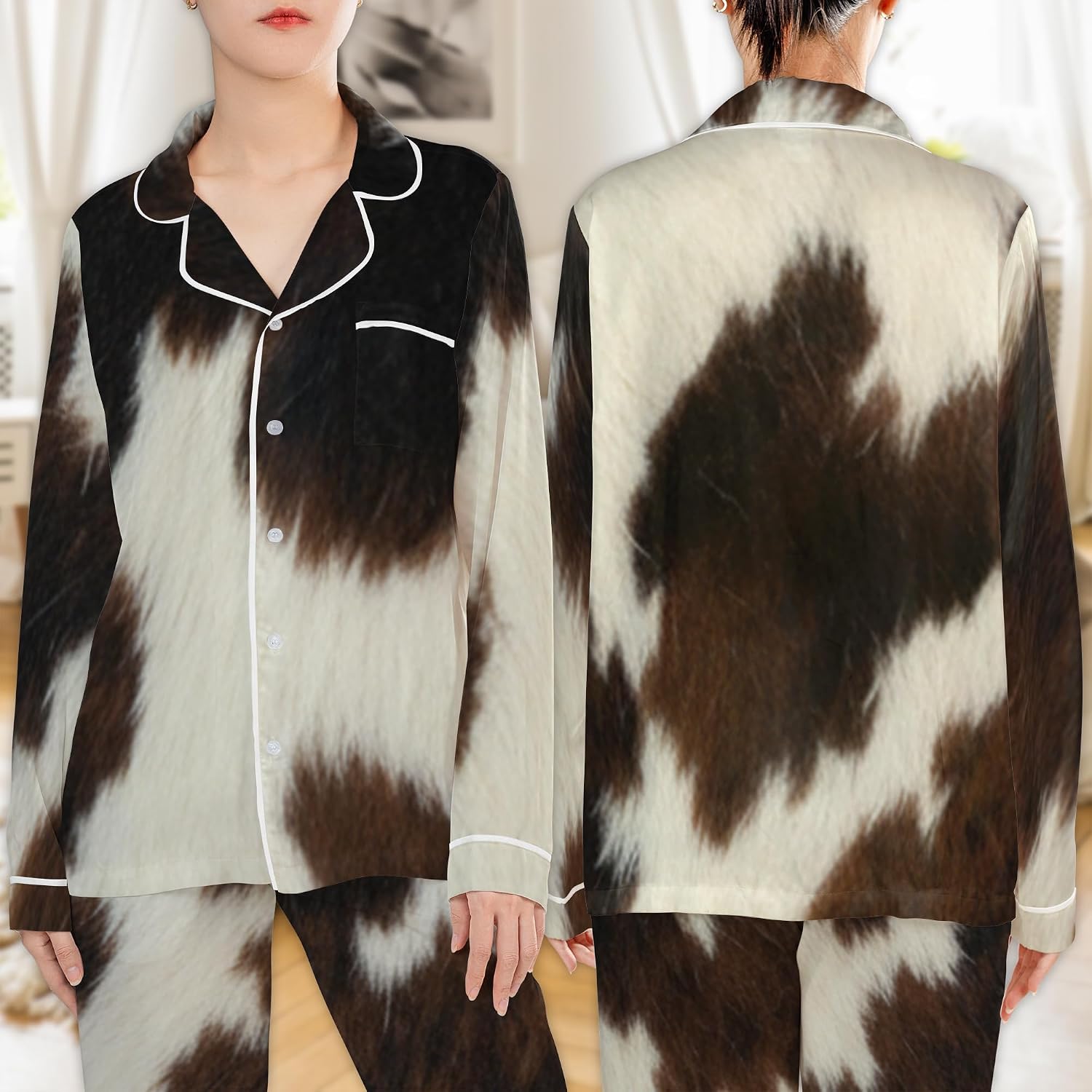 ThuhaTree Store Cute Cow Pajamas Set Short & Long, Cow Theme Pajamas Set Design For Lovers