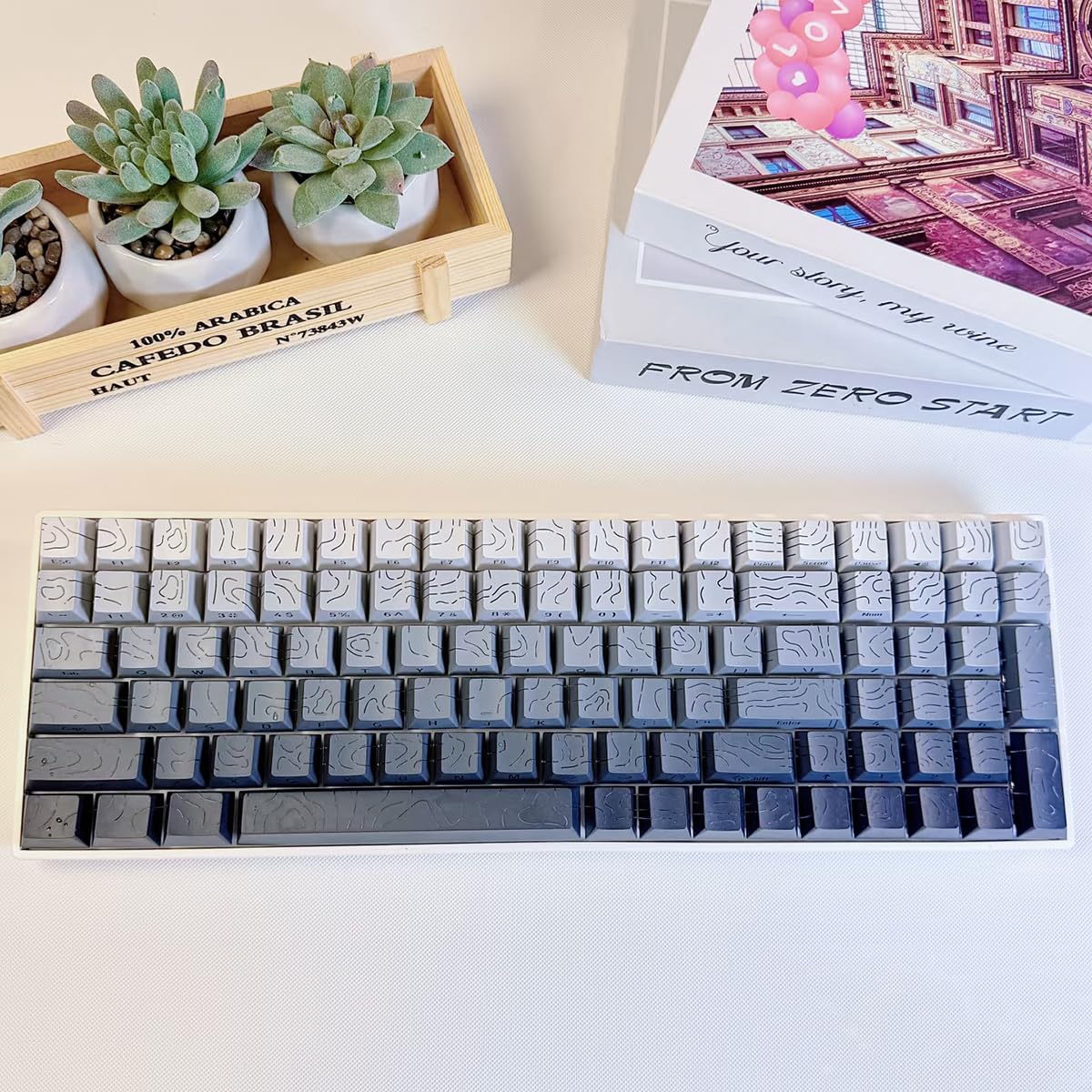 Juego de 134 teclas PBT de doble disparo Cherry Profile Shine Through Topographic Keycaps para teclado mecánico Cherry Mx 61/64/87/104/108
