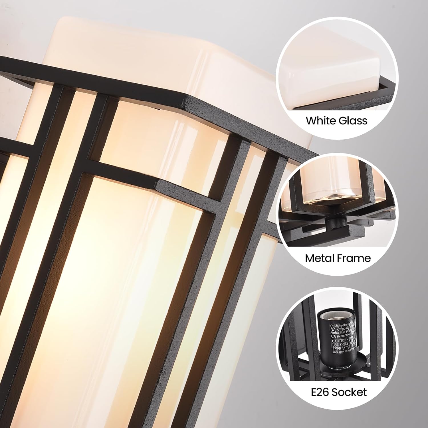 Outdoor Wall Sconce, Waterproof Exterior Lights Wall Mount, Anit-Rust Outdoor Wall Lantern with Rectangle White Glass, Modren Black Exterior Wall Light for Front Door, Patio, Garage, Entryway