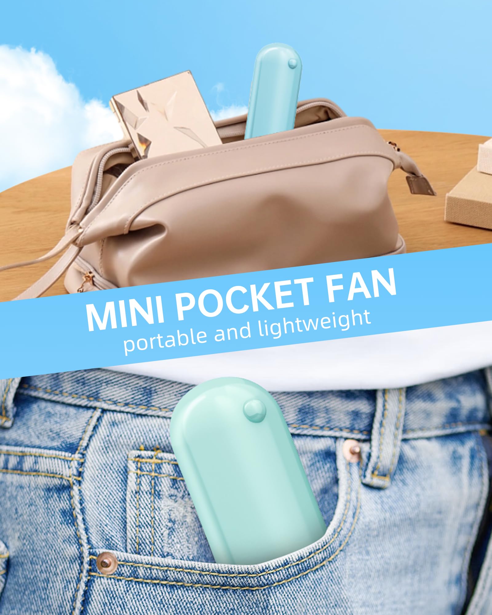 Mini ventilatore portatile, portatile, ricaricabile tramite USB, 2000 mAh, funzionamento a batteria, 3 velocità regolabili, 2 in 1, piccolo ventilatore tascabile personale per donne e ragazze