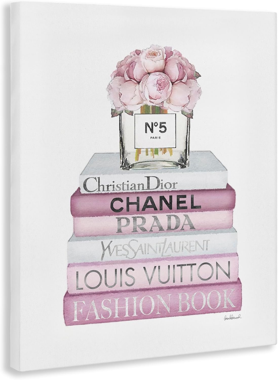 Stupell Industries Pink Rose Bouquet and Fashion Designer Bookstack Wall Art, 30x40, White