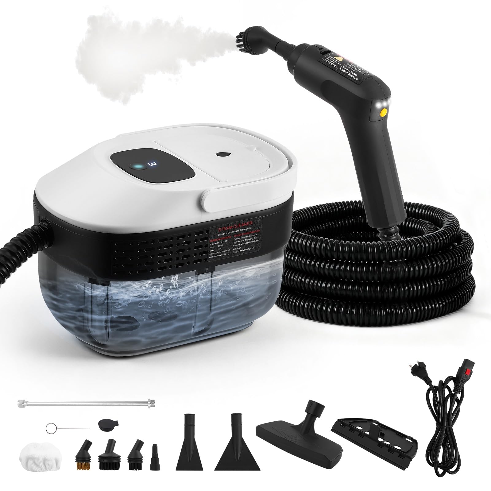 Limpiador a Vapor de Mano 2500 W, 3 Barras, 6 Cepillos, 1600 ml, Velocidad Regulable