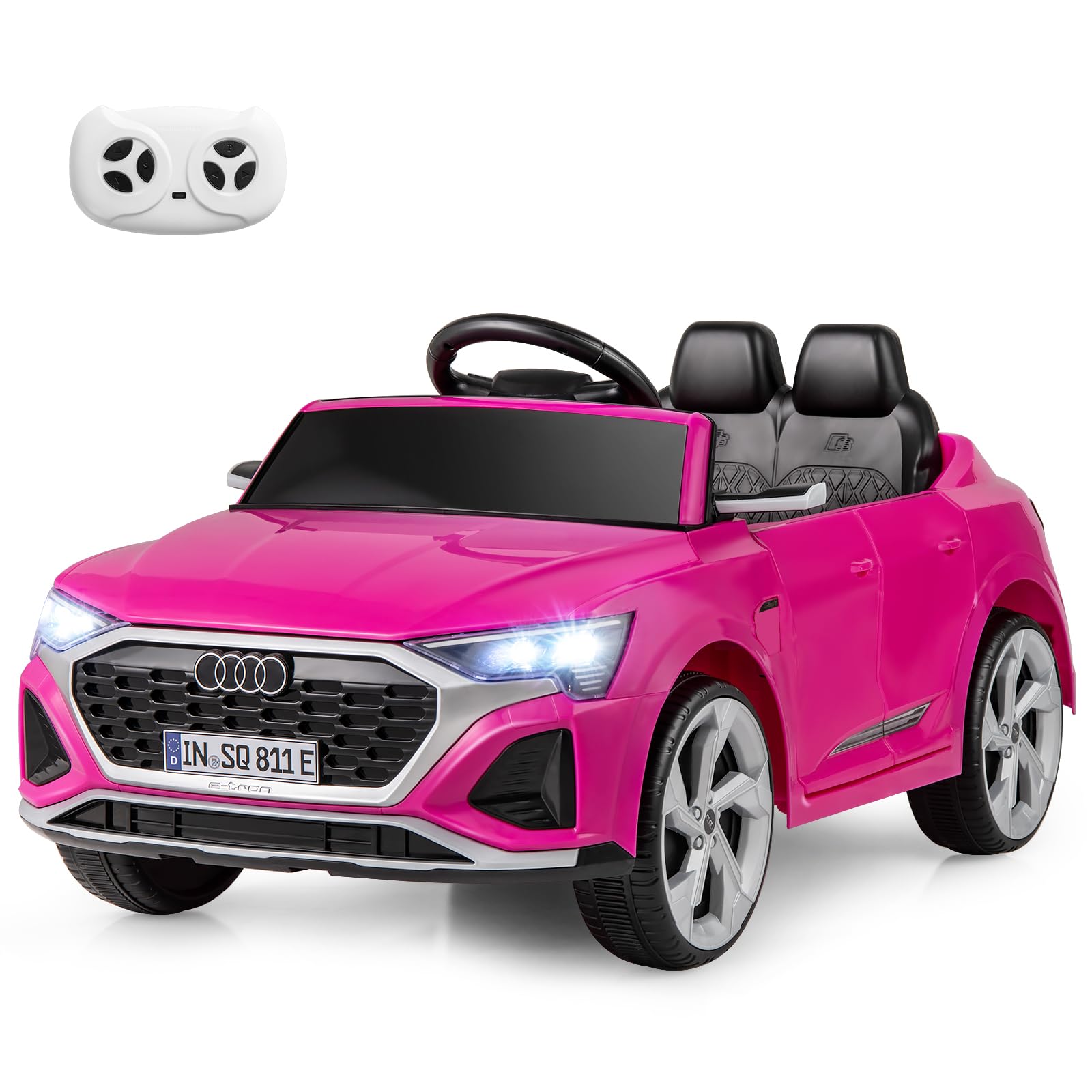 COSTWAY 12V Electric Kids Ride on Car, Licensed Audi Toy Vehicle with Remote Control, LED Headlight, Music, Battery Powered Ride on Gift for Boys Girls (Pink) — image 1