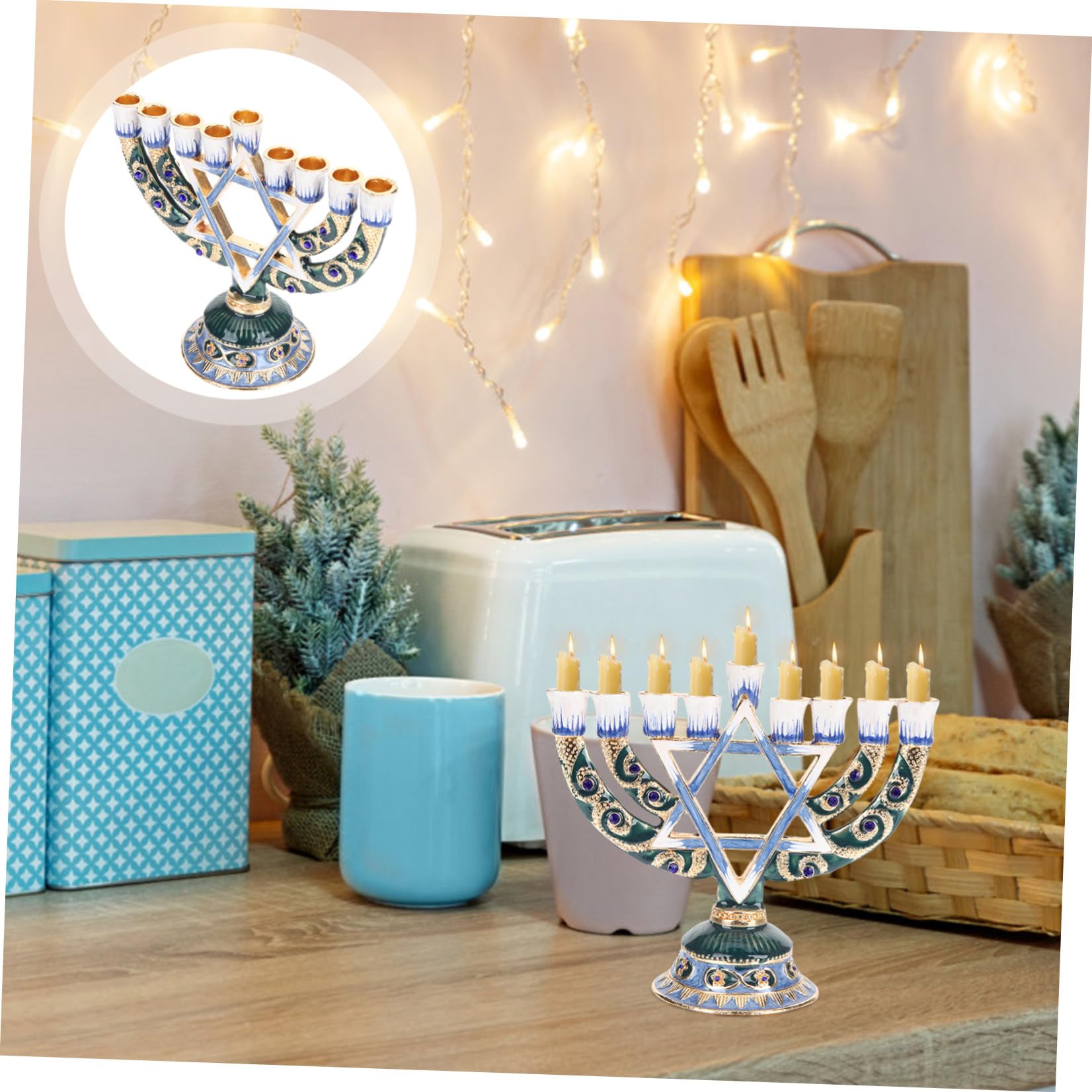 Luxshiny Candelabro Ebraico a 9 Bracci in Lega Retro Decorativo per Festa di Hanukkah Ornamento Stabile per Tavolo in Hotel e Casa