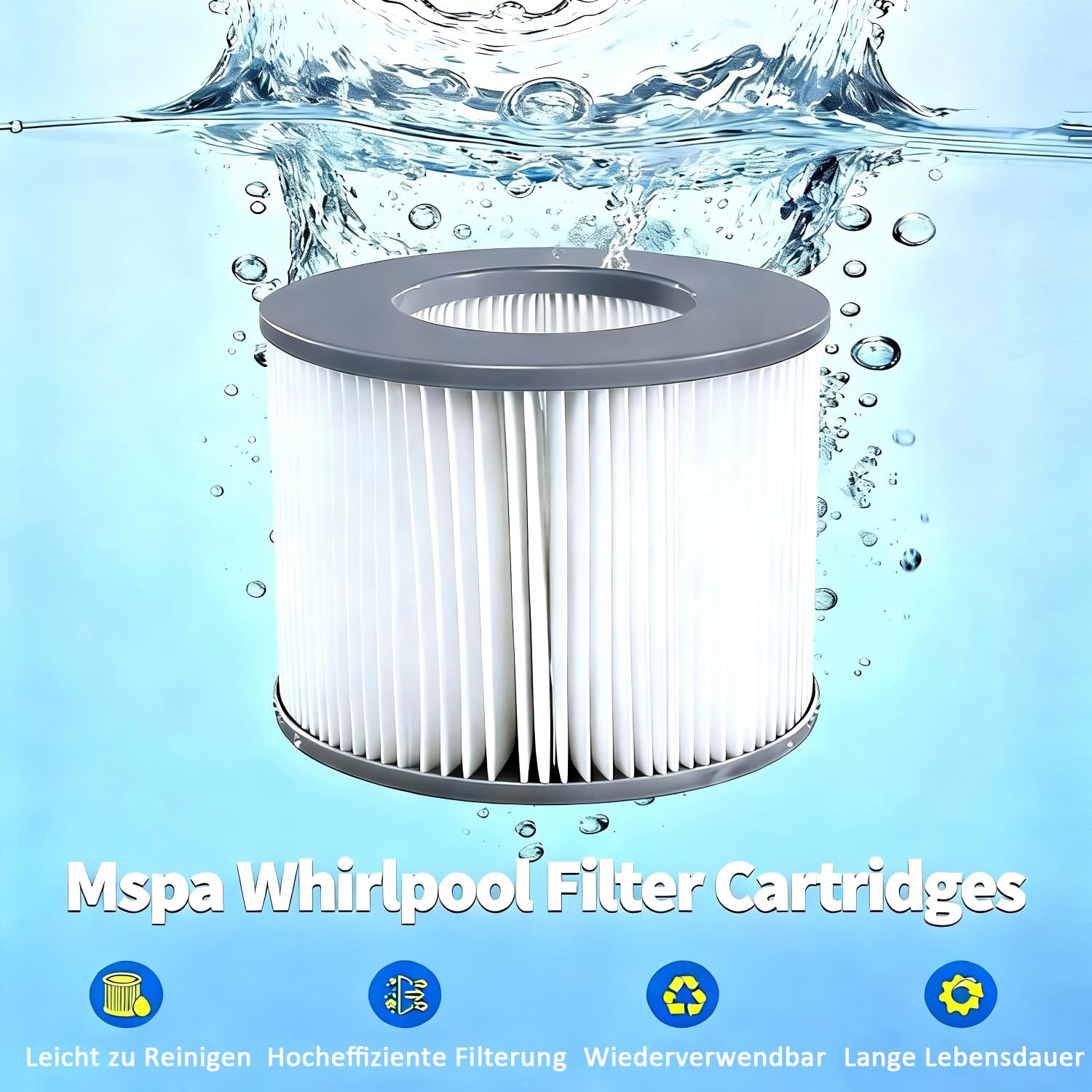 12er Set Ersatzfilter für MSPA Whirlpool-Filter-Kartuschen, Filter für Whirlpoal, für Heiße U-Boote und Spa, für Aufblasbare Pools - Wasserfilter Modell ab 2020