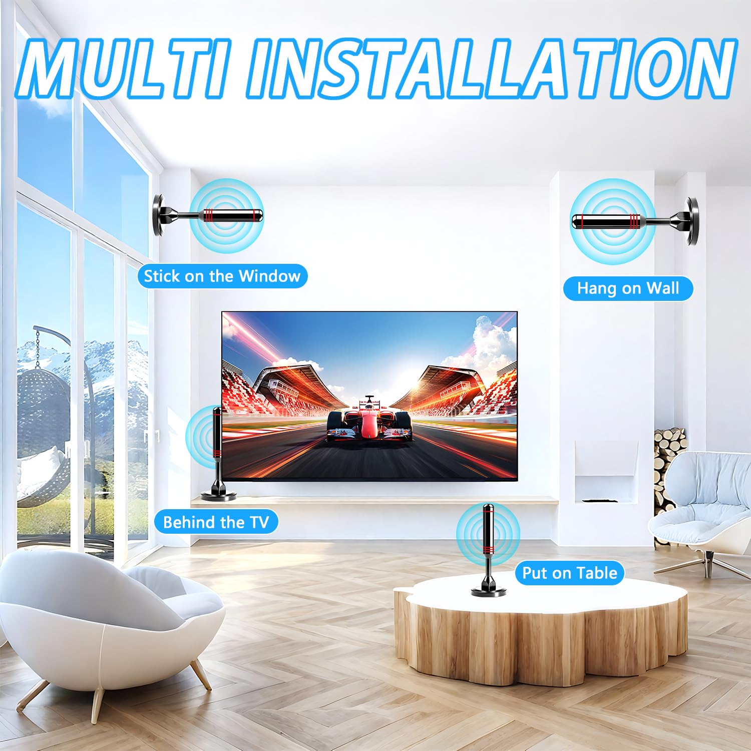 Antena de TV para Smart TV Interior, Antena Digital de Interior 2026 con Base magnética Fuerte, Antena de TV de recepción de 360° y Largo Alcance para Canales Locales, Antena Digital HD de fácil