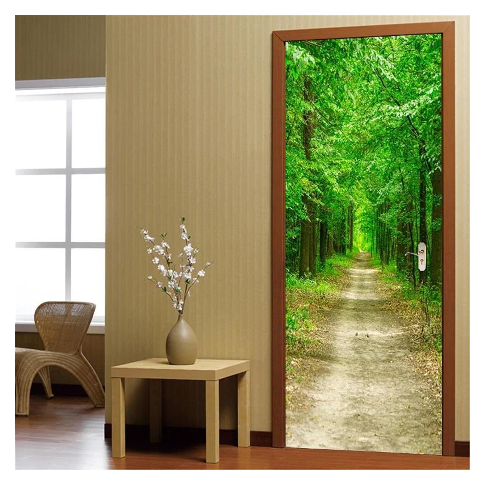 Naklejki na drzwi Ścieżka Leśna 3D Naklejki Dekoracyjne Na Drzwi Do Salonu Łazienka Wodoodporna Samoprzylepna Fototapeta Na Drzwi(77x200cm)