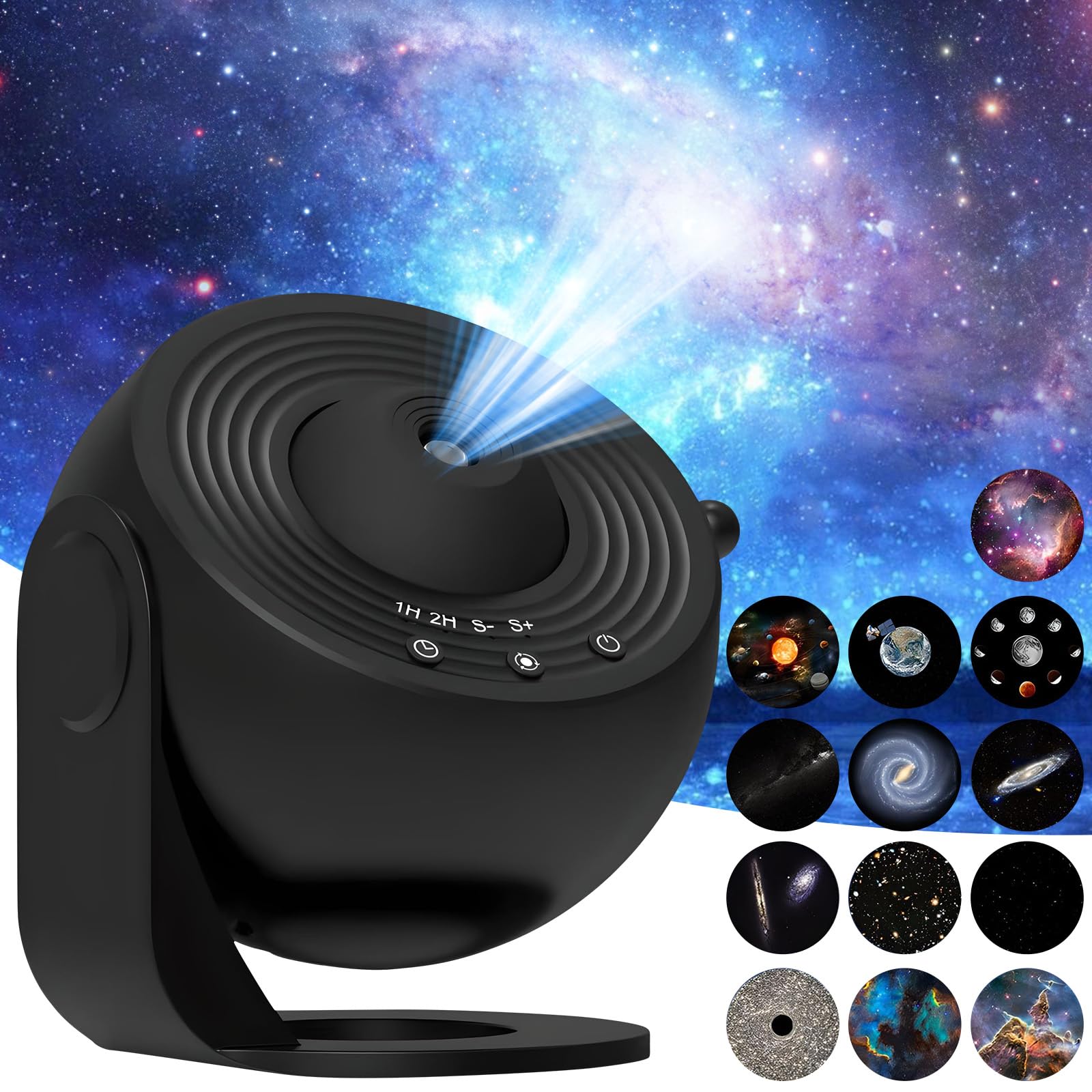 Proyector de estrellas con 13 discos planetarios, rotación de 180°, luces sensoriales para niños y adultos, decoración de dormitorio, enfoque ajustable