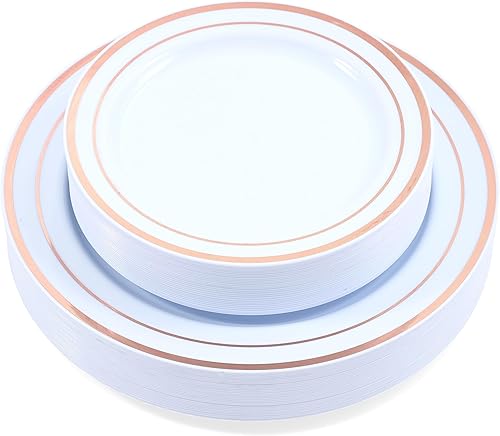 Crystal Ridge Tableware Juego de 120 platos de plástico de primera calidad, 60 platos llanos y 60 platos de ensalada, platos desechables para