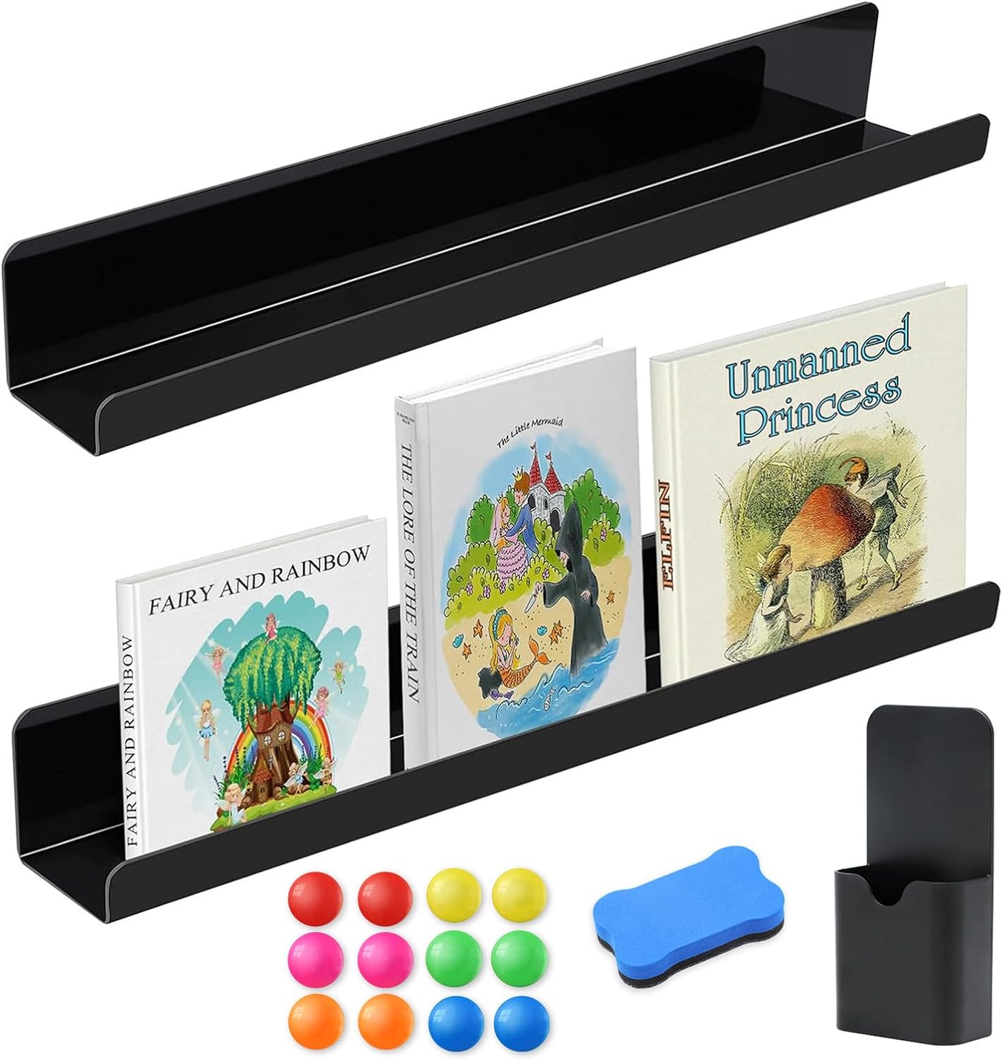 BORISCA 2Pcs Book Shelf for Whiteboard, Book Holder with