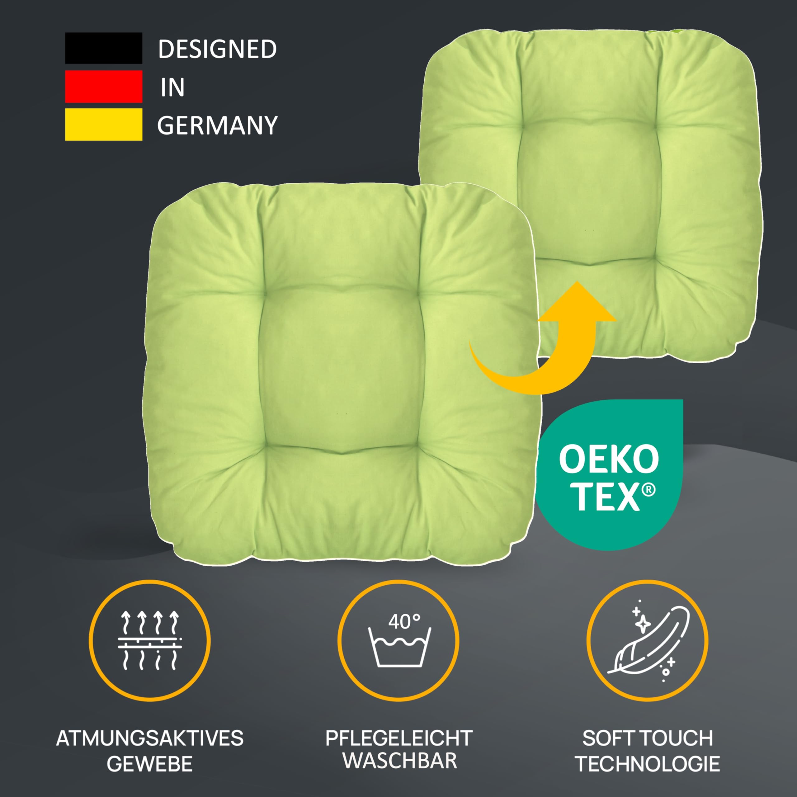 Lot De 2 Coussins De Chaise Lileno Home Vert Pomme 38x38x8cm - Intérieur Extérieur UV
