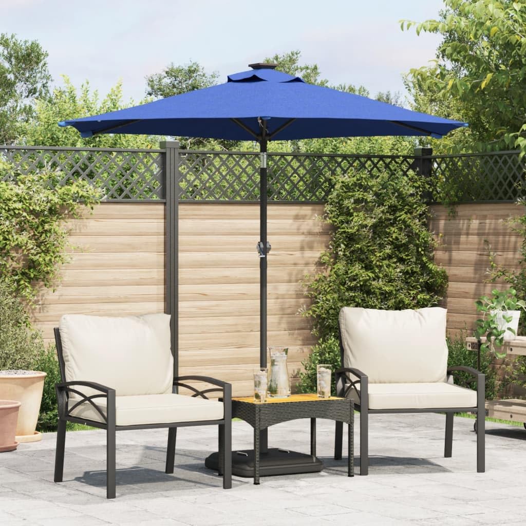 Parasol bleu azur résistant au vent et à la pluie avec mât en acier stable