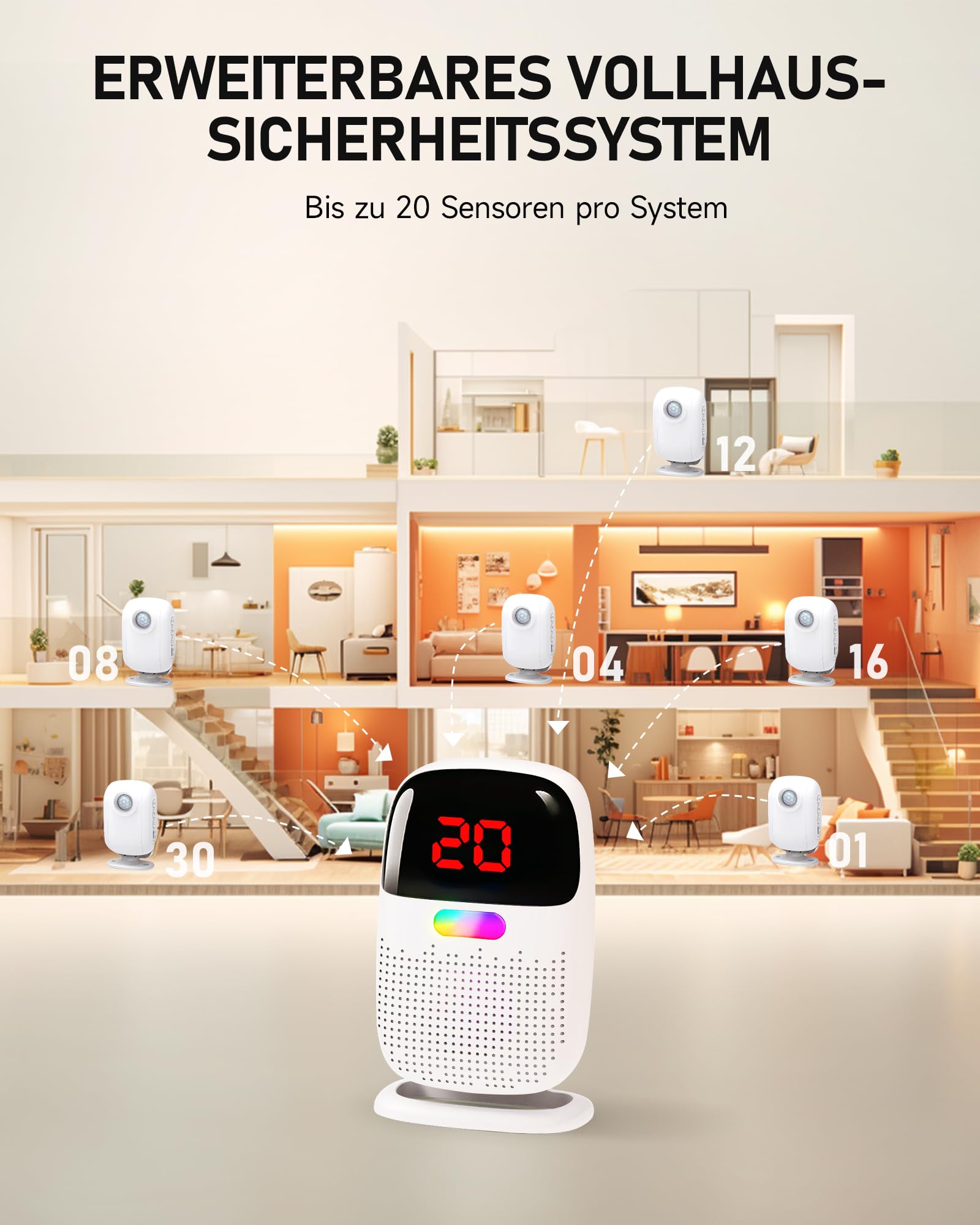 PILSAMAS Detector de movimiento inalámbrico de 300 m, alarma de paso con pantalla digital de zona y batería, para negocios, casa, autocaravana, paso, como timbre de puerta inalámbrico, timbre de gato