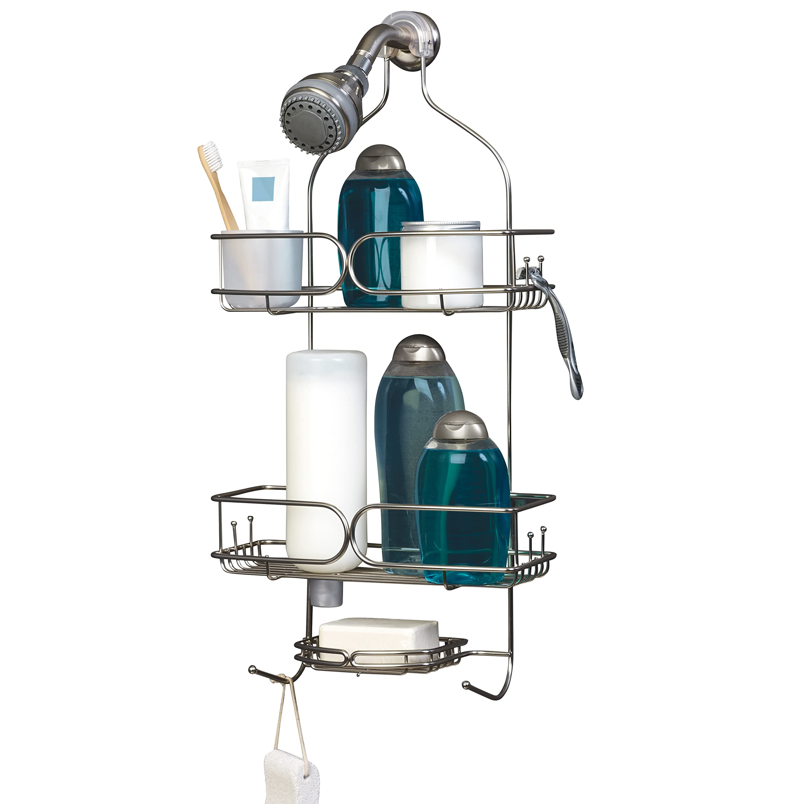 Zenna Home Shower Caddy Hanging Bathroom Organizer Stainless Steel Shower Rack with 2 Shelves and Built in Hooks
