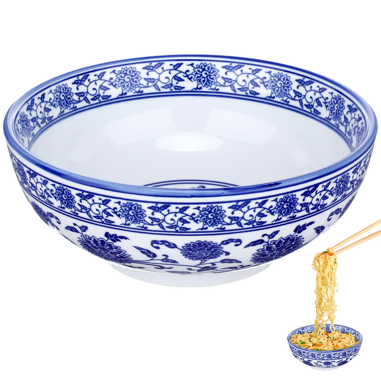 Cuenco de Cerámica Estilo Chino Azul para Sopas y Comidas Calientes