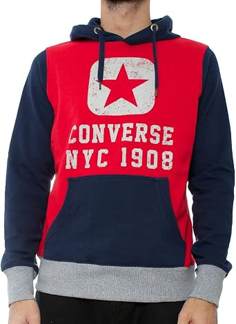 Converse Sudadera de forro polar Logo Man Nyc capucha hombre, sudadera, rojo  Rojo Red/Night Navy/Very Melange Large: Amazon.es: Ropa