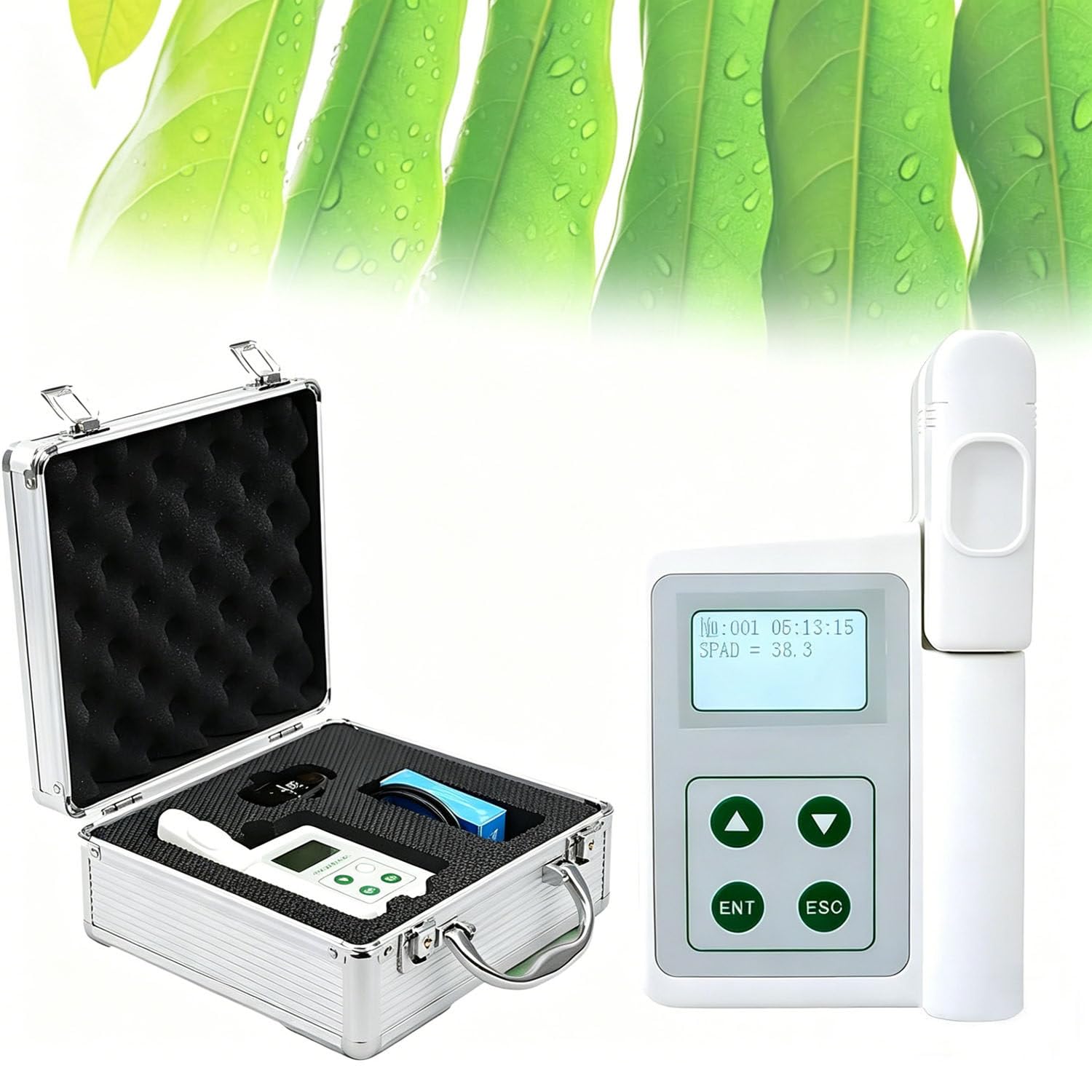 BOOZXCV Portable Chlorophyll Meter with SPAD & Nitrogen Analysis, Handheld Chlorophyll/Nitrogen/Temperature/Humidity Tester, 2000mAh USB Data Export, for Precision Farming and Gardening (B)