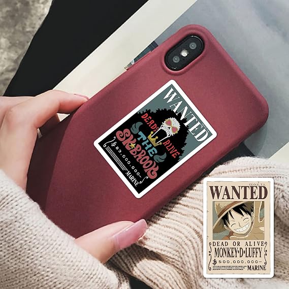 BayJew 80pcs Anime One Piece Wanted Posters Stickers, Cute Vinyl Waterproof Sticker for Water Bottles, Laptop, Skateboards, Luggage, Phone Suitcase,Guitar