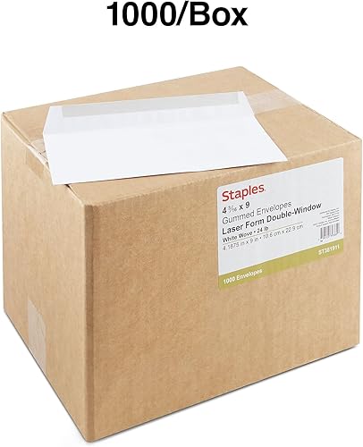 Miniatura 4 de Staples Sobres de negocios engomados, 4 3/16 pulgadas x 9 pulgadas, blanco, 2000/cartón (ST381911-CCVS)