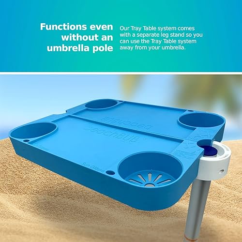 Miniatura 8 de BEACHBUB Sistema de mesa de bandejas, mesa de bandeja para sombrilla de playa con 4 portavasos, mesa imprescindible para viaje a la playa para