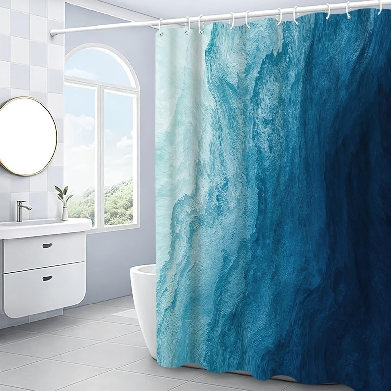 Cortina de ducha impermeable con ganchos, lavable a máquina, poliéster, 221 x 180 cm