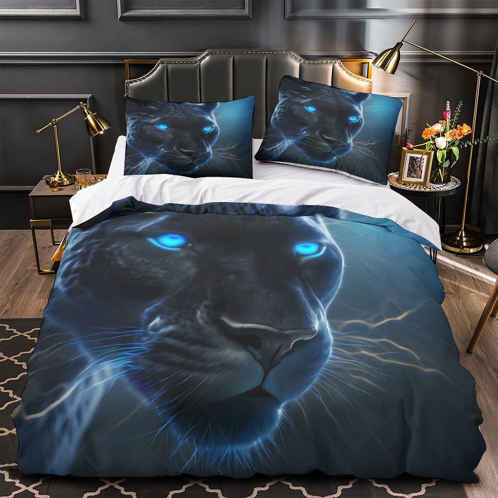 Parure de Lit Animaux Mystique 220x240 avec Housse de Couette Chat 3D