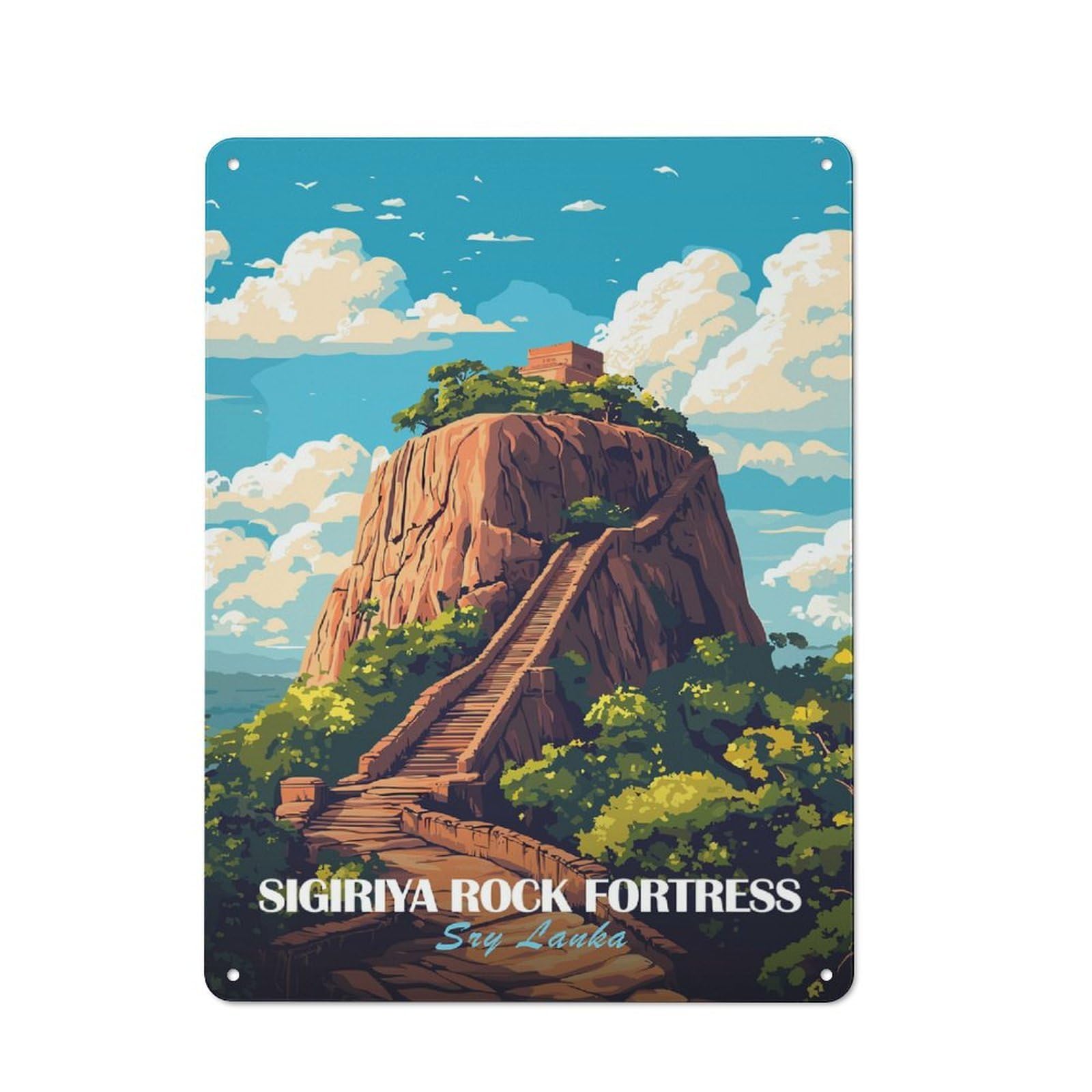 Junmoney Style-5 Rustic Tin Sign 40X30cm Featuring Sigiriya Rock Fortress, Sri Lanka For Garage Or Workshop, For Garage, Workshop And Man Cave Decoration