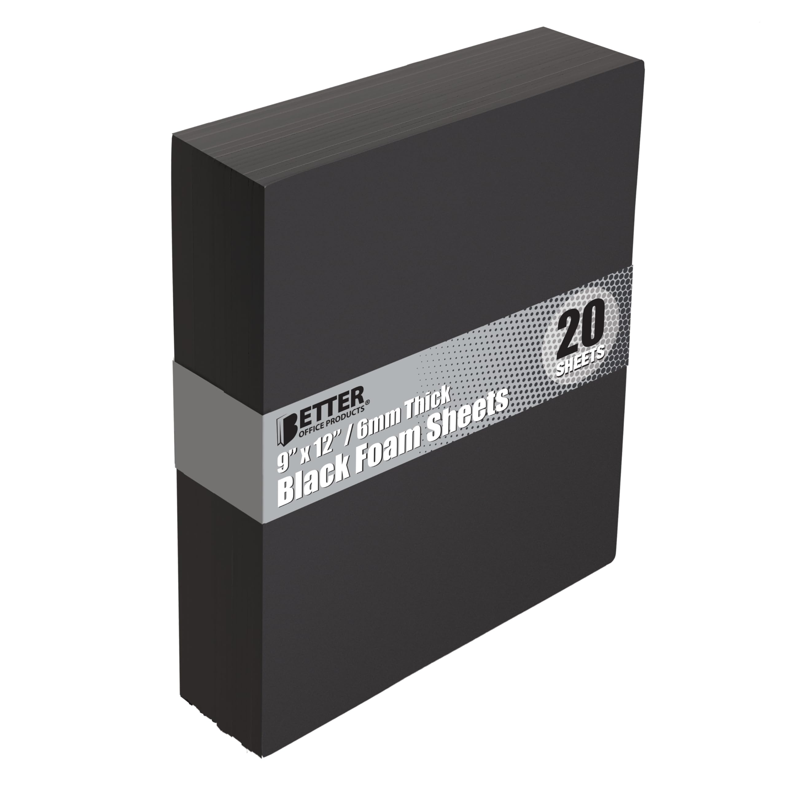 Black EVA Foam Sheets, 20 Pack, 6mm Extra Thick, 9 x 12 Inch, Better Office Products, Black Color, for Arts and Crafts, 20 Sheets Bulk Pack