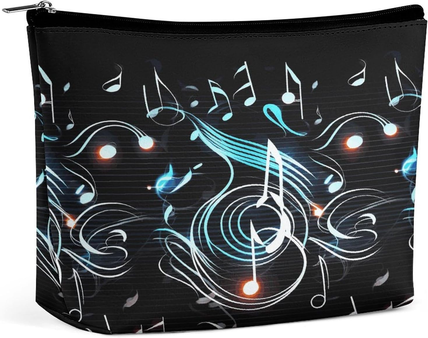Music Note Cosmetic Bag for Women Small Cute Makeup Bag for Purse Waterproof Pu Leather Mini Makeup Pouch Aesthetic Portable Fabric Mini Zipper Pouch for Travel